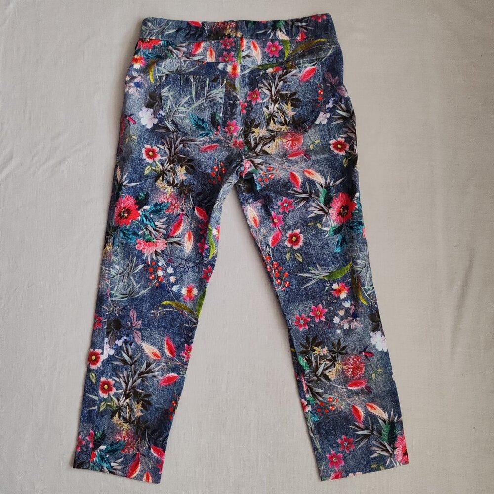 Robell Bella 09 Floral Print Stretch Trousers Ankle Grazer Pants-Women's Size 10
